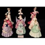 Set of six Coalport floral miniature bone china figurines, together with three other Coalport
