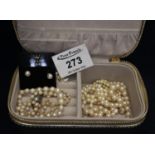 Two strings of cultured pearls, earrings etc. (B.P. 21% + VAT)