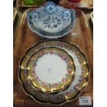 A set of four Crescent china floral plates with larger plate, together with two similar blue and