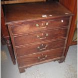 19th century mahogany straight front chest of three drawers on bracket feet, of small proportions.