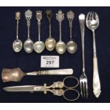 Small collection of assorted oddments of silver and other cutlery items, souvenir spoons, gilded