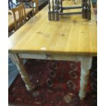 Large, modern pine farmhouse style kitchen table on turned supports. (B.P. 21% + VAT)