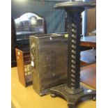 Collection of furnishing items to include; torchere stand, copper stick stand, standard lamp, coat
