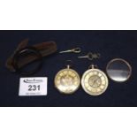 Two small gold ladies fancy fob watches with engraved outer cases and engine turned faces, inner
