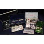Large collection of assorted cased and other drawing instruments to include; Rotaring Esero