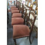 Set of six Victorian oak bar and reeded back dining chairs with fluted turned supports. (6) (B.P.