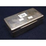 Silver rectangular shaped cigarette box with wooden lining and engraved and engine turned