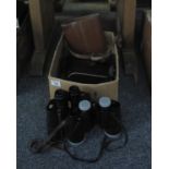 Three pairs of binoculars, two in cases to include; Alberdon 10 x 50 and Karl Konac 7 x 50. (B.P.