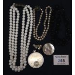 Art Deco slim pocket watch, costume jewellery beads and a button. (B.P. 21% + VAT)