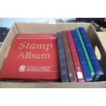 Box with seven empty stockbooks and five new Stanley gibbons albums senator standard x 4 and a tower