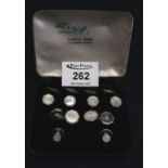 Set of mother of pearl white metal collar studs in Austin Reed box. (B.P. 21% + VAT)