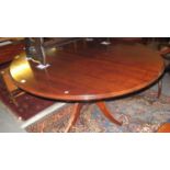 19th century style mahogany circular centre table on a quadriform base. (B.P. 21% + VAT)