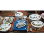 Three trays of Royal Worcester Evesham oven to tableware items to include; various tureens, large