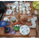 Tray of assorted crested ware items, together with a tray of Beswick animals in damaged condition