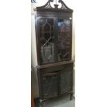 Edwardian stained mahogany two stage, astragal glazed corner cabinet. (B.P. 21% + VAT)