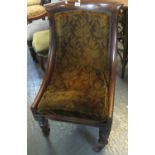 Victorian rosewood upholstered curve back bedroom chair on turned legs and casters. (B.P. 24%