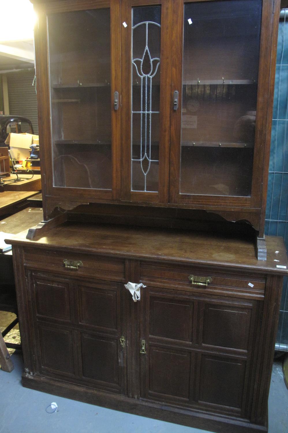 Edwardian oak sideboard with an associate early 20th Century glazed dresser, a marriage. (B.P. 21% +