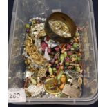 Plastic tub of assorted costume jewellery various. (B.P. 21% + VAT)