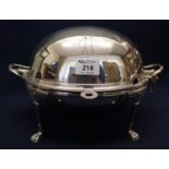 Electroplated silver egg shaped fold over top bacon dish, having two reeded handles, pierced