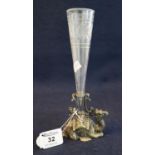 Victorian glass single flute epergne with wheel engraved decoration, supported by a white metal base