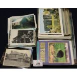 Shoe box full of mainly modern postcards, topographical views, UK and continental, some of Welsh