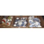 Box of mainly Royal Worcester blue dragon teaware, together with a box of 'Real Old Willow' blue and