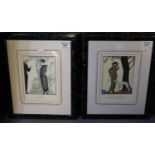 A group of six furnishing pictures, Art Deco fashion studies, Barbier coloured prints, framed and