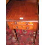 Victorian mahogany ladies work table on bobbin turned tapering supports and castors. (B.P. 21% +