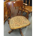 Early 20th century oak directors type open arm office swivel chair. (B.P. 21% + VAT)