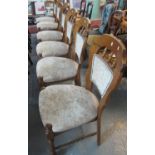 Set of six modern oak dining chairs with upholstered seats on turned supports. (6) (B.P. 21% + VAT)