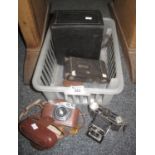 Box of vintage cameras to include; Kodak Compur, Helina 35X etc. (B.P. 21% + VAT)