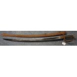 British cavalry troopers sabre with curved single edge fullered blade, three bar hilt and wire bound