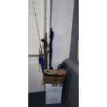 Useful collection of fishing gear to include; various rods, carbon fly rods, boat rod etc and a