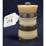Silver mounted ivory barrel shaped pepper mill, makers initials H & H. Birmingham hallmarks, 6cm