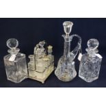 Collection of glass to include; a pair of square section decanters and stoppers, another single
