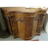 Victorian walnut serpentine front chiffonier with carved moulded foliate supports. (B.P. 21% + VAT)