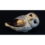 Royal Crown Derby bone china paperweight in the form of an owl with gold stopper. (B.P. 21% + VAT)