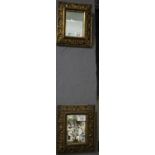 Two small 19th Century mirrors within pierced foliate, gilded frames. The plates 13 x 10cm