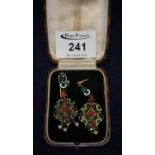 A pair of gold plated brass earrings set with pastes and decorated with enamel. (B.P. 21% + VAT)