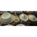 Two trays of Royal Doulton dinnerware items on a cream ground with Art Deco design handles and