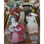 Tray of assorted figurines etc, to include; Royal Doulton 'Penelope', Royal Doulton 'The Old Balloon