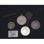 Maria Theresia silver thaler coin dated 1780 with pendant mount, an American 1928 silver dollar with