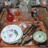 Two trays of assorted items to include; various glass decanters, cod bottle, pair of porcelain