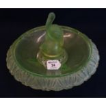 Art Deco design moulded green glass centre bowl decorated with a pelican. (B.P. 21% + VAT)