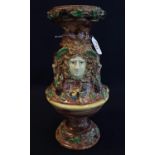 Unusual 19th Century Staffordshire majolica vase or lamp base overall decorated with Medusa, snakes,