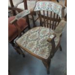 Edwardian oak upholstered tub type open arm chair. (B.P. 21% + VAT)