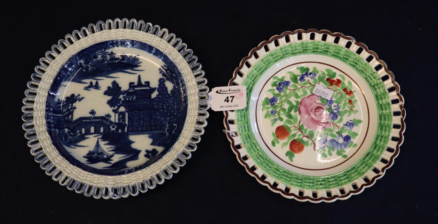 Two Swansea pottery ribbon edged plates, one transfer printed with Chinese design figures on a