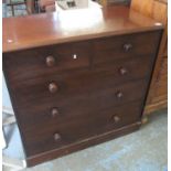 Victorian mahogany straight front chest of two short and three long drawers with turned handles on a