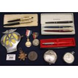 Assorted writing instruments including; Parker ball point pens in original boxes, Shaeffer