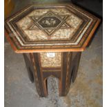 Middle eastern design mother of pearl inlaid hexagonal lamp table. (B.P. 21% + VAT)
